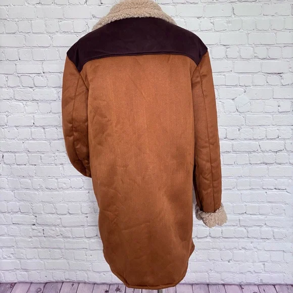 Men's Brown Faux Suede Sherpa Zippered Chore Jacket--NEW--S - Picture 5 of 15